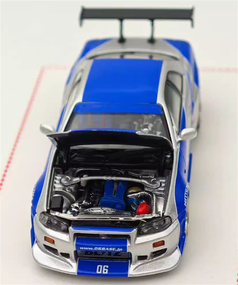 Focal Horizon Nissan GT-R R34 NFS Silver Blue Limited Edition 999PCS ONLY OVER SPEED 1:64 Car Pre-built Model view5