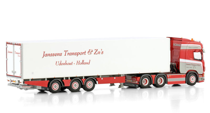 WSI SCANIA R HIGHLINE CR20H 6X2 TAG AXLE TRIDEC REEFER TRAILER - 3 AXLE Janssens Transport & Zn's 1:50 Truck Pre-built Model