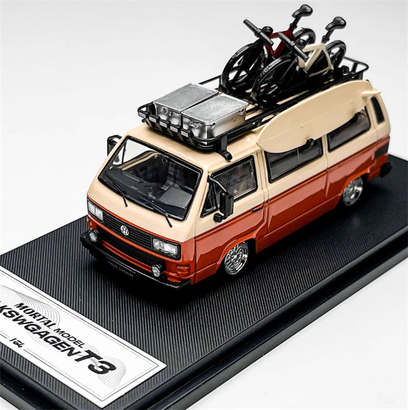 Mortal VW T3 Magway van BBS Orange + Orange Pink Double Combination with accessories 1:64 Car Pre-built Model view5