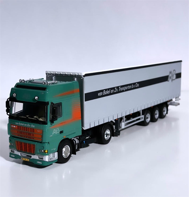 WSI DAF XF 95 SUPER SPACE CAB 4X2 CURTAINSIDE TRAILER - 3 AXLE VAN BAKEL 1/50 Truck Pre-built Model