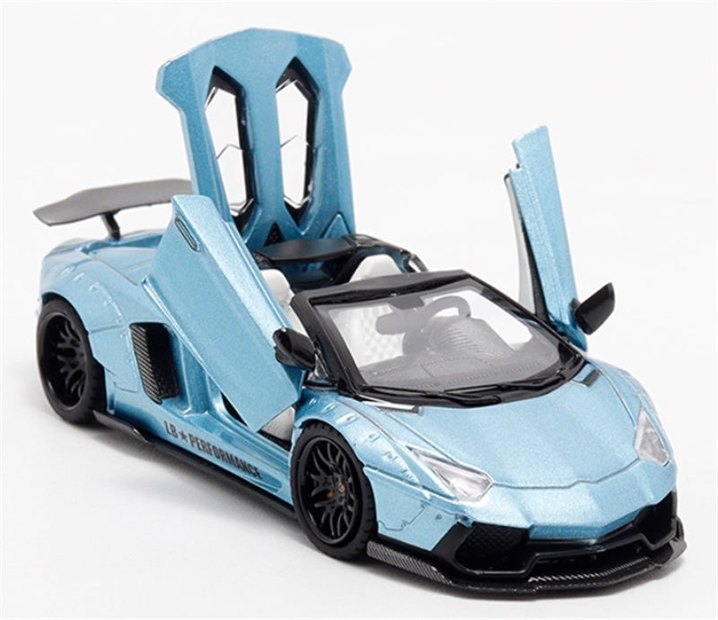 Rhino Model Lamborghini AVENTADOR LP700-4 LBWK Supercar Full Open Edition Limited Edition 500PCS ONLY ice blue - Black Wheel 1:64 Car Pre-built Model view5