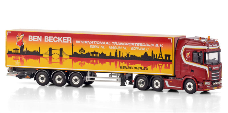 1:50 WSI SCANIA S CS20H 6X2 TAG AXLE BOX TRAILER Ben Becker