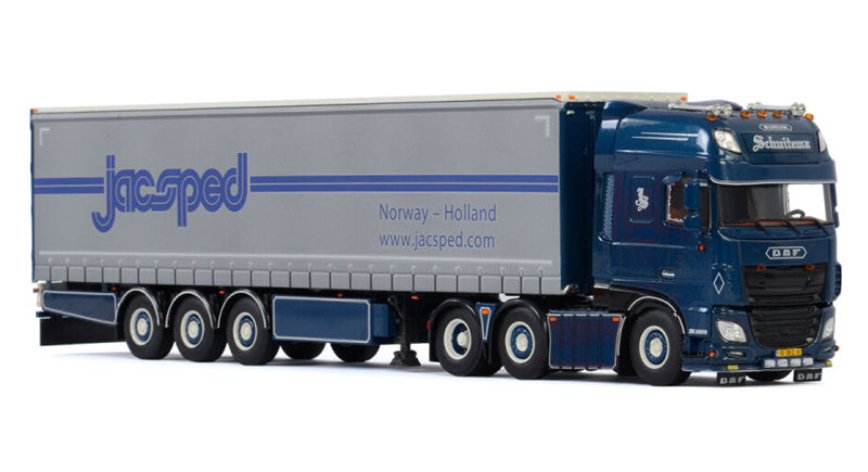 WSI DAF XF SUPER SPACE CAB MY2017 6x2 TWIN STEER CURTAINSIDE / TAUTLINER TRAILER - 3 AXLE Schuitema jacsped 1:50 Truck Pre-built Model