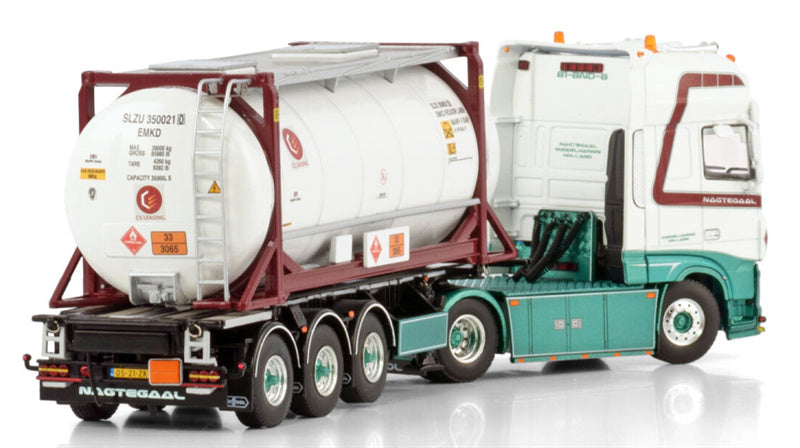 WSI  DAF XF SUPER SPACE CAB MY2017 4X2 30FT CONTAINER TRAILER - 3 AXLE + 20FT TANK CONTAINER Jan Nagtegaal Transport 1:50 Truck Pre-built Model