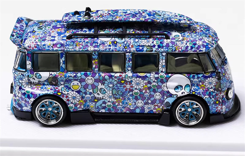 Liberty 64 Volkswagen T1 van Kombi wide body modified version Blue Sunflower 1:64 Car Pre-built Airliner Model Display view3