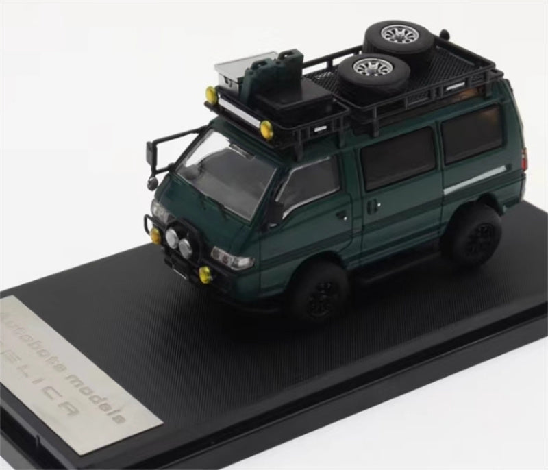 Autobots Models Mitsubishi Delica 3rd Generation Wagon 4X4 Off Road Modified Edition Green w/ accessories 1:64 Car Pre-built Model view1