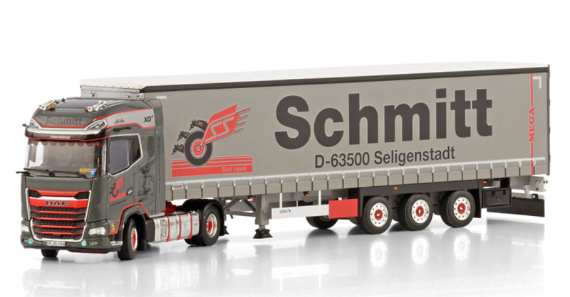 WSI  DAF XG+ 4X2 CURTAINSIDE TRAILER - 3 AXLE Schmitt Seligenstadt 1:50 Truck Pre-built Model