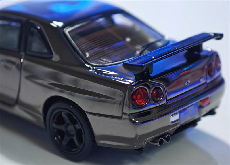 SW Nissan Skyline GTR BNR34 V-SPEC-II gray Limited Edition 299PCS ONLY 1:64 Car Pre-built Model view6