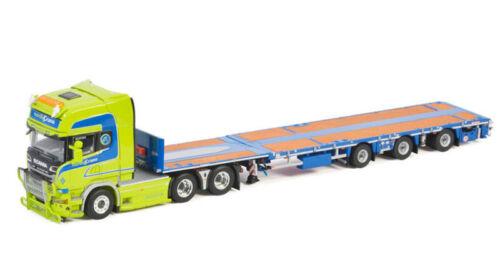 WSI 1/50 SCANIA TOPLINE 6X4 MEGATRAILER FLATBED-3 AXLE NORDIC CRANE view1