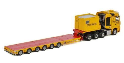 WSI 1/50 MB ACTROS MP4 SLT 8X4 SEMI LOW LOADER-6 AXLE+10 FT CONTAINER FLOSSDORF view4