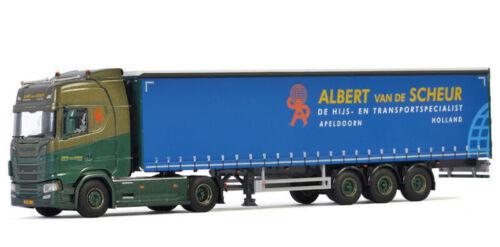 WSI 1:50 SCANIA S CS20H 4X2 CURTAINSIDE TRAILER-3 AXLE ALBERT VAN DE SCHEUR view1