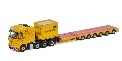 WSI 1/50 MB ACTROS MP4 SLT 8X4 SEMI LOW LOADER-6 AXLE+10 FT CONTAINER FLOSSDORF view2