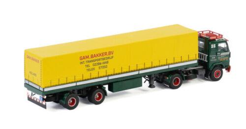 WSI VOLVO F88 CURTAINSIDE TAILER GAM BAKKER 1/50 DIECAST Pre-built Model view2