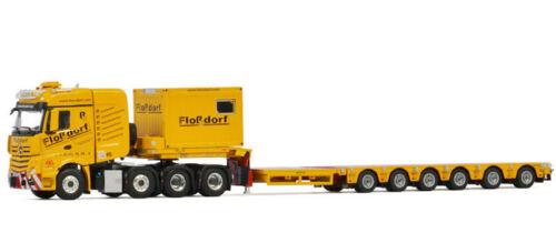 WSI 1/50 MB ACTROS MP4 SLT 8X4 SEMI LOW LOADER-6 AXLE+10 FT CONTAINER FLOSSDORF view3