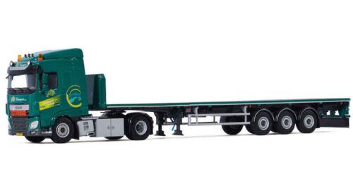 WSI DAF XF SPACE CAB MY2017 4X2 FLATBED TRAILER AM TRANSPORT 1/50 Model view2
