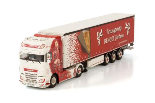 WSI 1/50 DAF XF CAB 4X2 CURTAIN SIDE TRAILER-3 AXLE TRANSPORTS BENOIT JÉRÔME view1